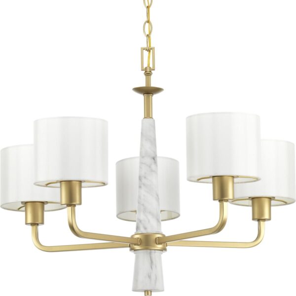 Palacio Collection Five-Light White Silk Fabric Shade Chandelier Light