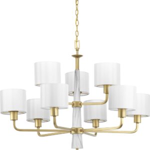 PROG_P400099_078_PRODIMAGE_1200.jpg Palacio Collection Nine-Light White Silk Fabric Shade Chandelier Light