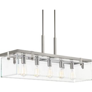 PROG_P400116_009_PRODIMAGE_1200.jpg Glayse Collection Five-Light Clear Glass Linear Chandelier Light