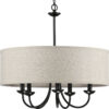 Drum Shade Collection Five-Light Harvest Linen Shade Chandelier Light