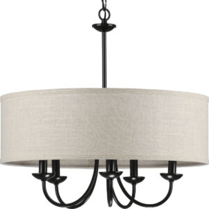 Drum Shade Collection Five-Light Harvest Linen Shade Chandelier Light