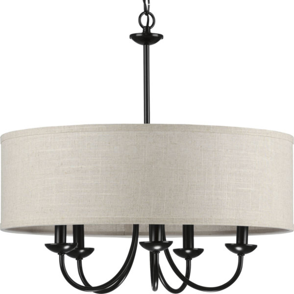 Drum Shade Collection Five-Light Harvest Linen Shade Chandelier Light