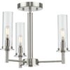 Kellwyn Collection Three-Light Clear Glass Convertible Semi-Flush Ceiling or Hanging Pendant Light