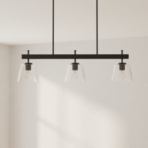 Saffert Collection Three-Light Clear Glass Linear Island Chandelier Light