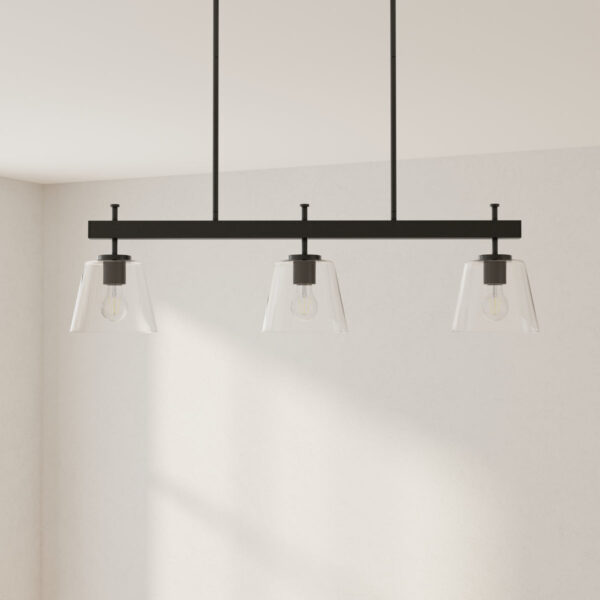 Saffert Collection Three-Light Clear Glass Linear Island Chandelier Light