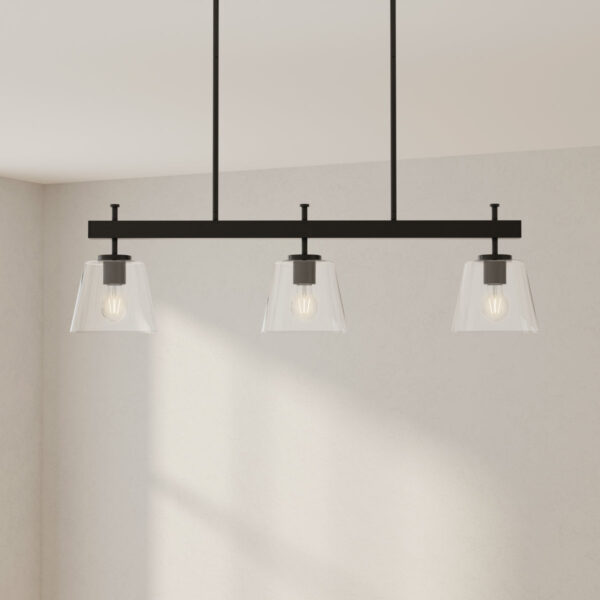 Saffert Collection Three-Light Clear Glass Linear Island Chandelier Light