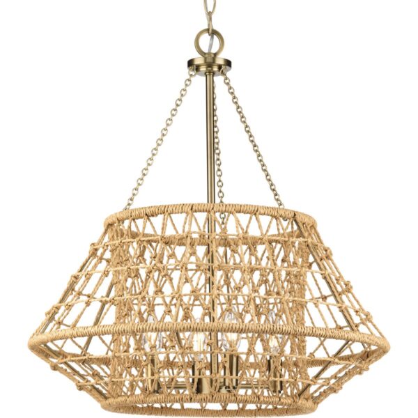 Laila Collection Four-Light Chandelier with Woven Jute Accents