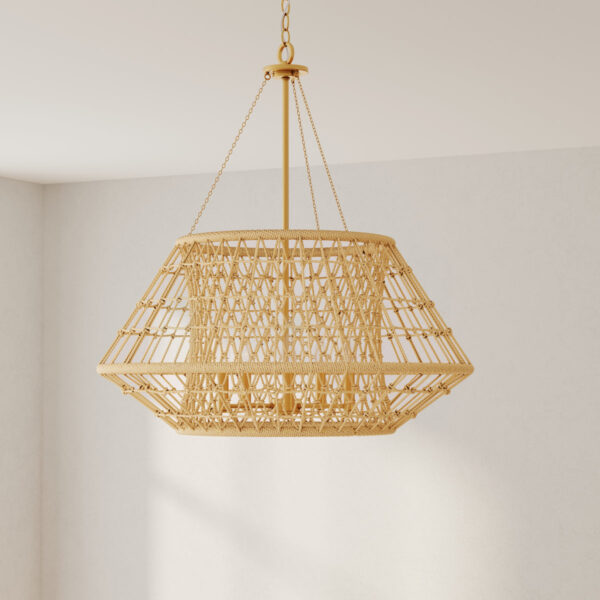 Laila Collection Five-Light Chandelier with Woven Jute Accents