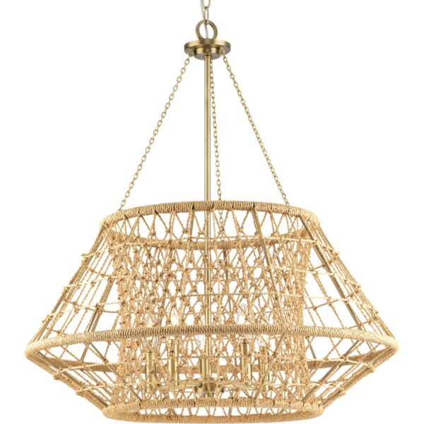 Laila Collection Five-Light Chandelier with Woven Jute Accents