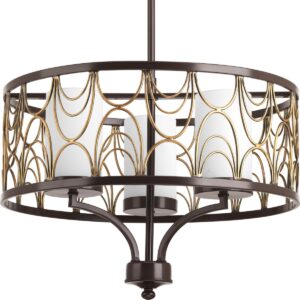 Cirrine Collection Three-Light Etched White Glass Chandelier Light