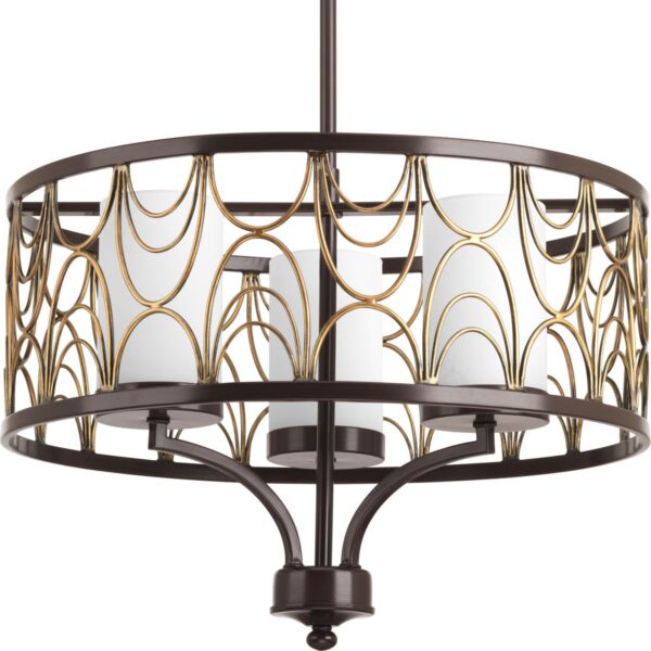 Cirrine Collection Three-Light Etched White Glass Chandelier Light